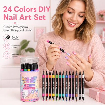 ⏳⏳＄23.99!!!—LAST DAY SALE 💕🎁 24 Colors Dual Ended Nail Art Pens Set – Creative, Salon‑Quality, Easy DIY ✨