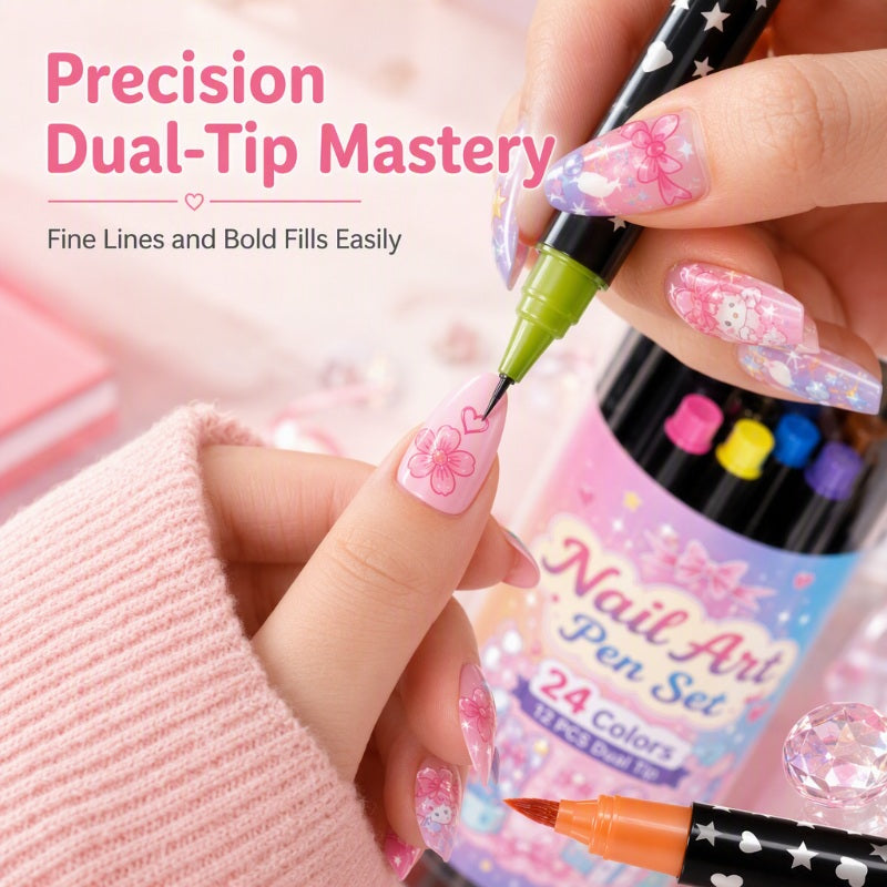 ⏳⏳＄23.99!!!—LAST DAY SALE 💕🎁 24 Colors Dual Ended Nail Art Pens Set – Creative, Salon‑Quality, Easy DIY ✨