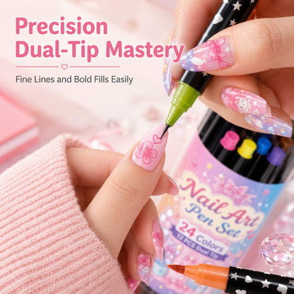 ⏳⏳＄23.99!!!—LAST DAY SALE 💕🎁 24 Colors Dual Ended Nail Art Pens Set – Creative, Salon‑Quality, Easy DIY ✨