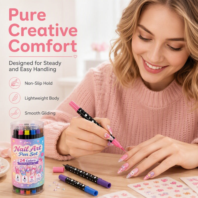 ⏳⏳＄23.99!!!—LAST DAY SALE 💕🎁 24 Colors Dual Ended Nail Art Pens Set – Creative, Salon‑Quality, Easy DIY ✨
