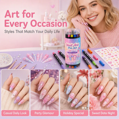 ⏳⏳＄23.99!!!—LAST DAY SALE 💕🎁 24 Colors Dual Ended Nail Art Pens Set – Creative, Salon‑Quality, Easy DIY ✨